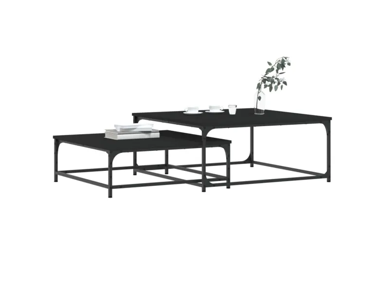 Tables basses gigognes 2 pcs noir bois d'ingénierie