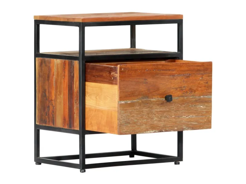 Table de chevet 40 x 30 x 50 cm Bois de récupération et acier