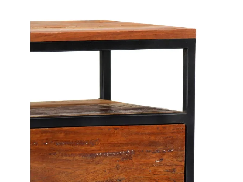 Table de chevet 40 x 30 x 50 cm Bois de récupération et acier