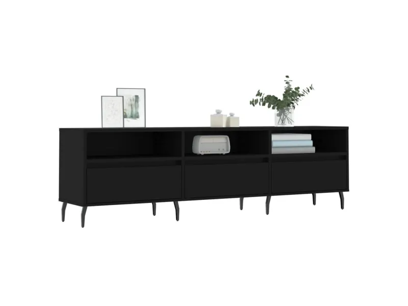 Meuble TV noir 150x30x44,5 cm bois d'ingénierie