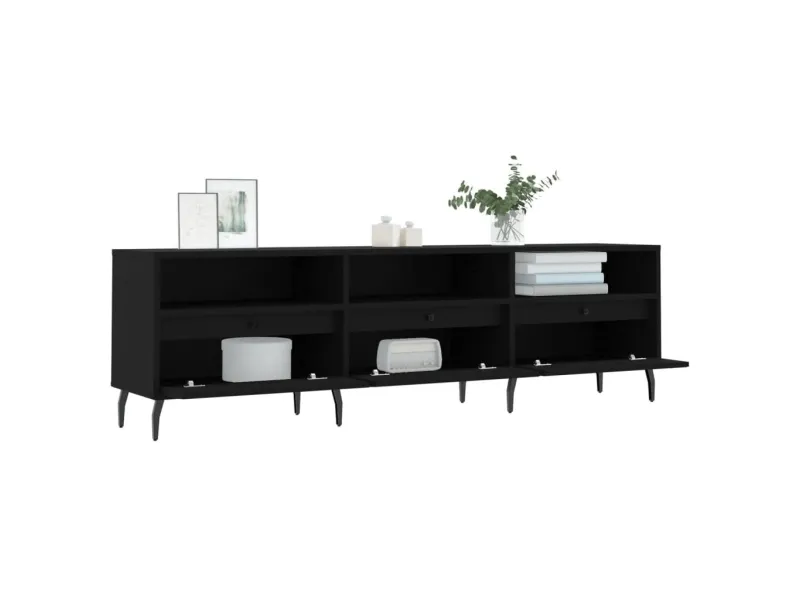 Meuble TV noir 150x30x44,5 cm bois d'ingénierie