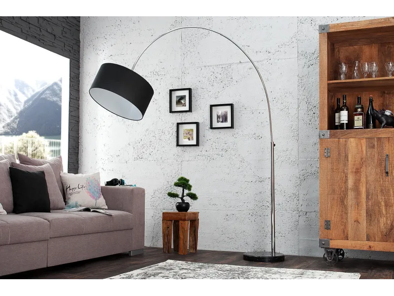 Lampadaire extensible design arqué en  lin noir
