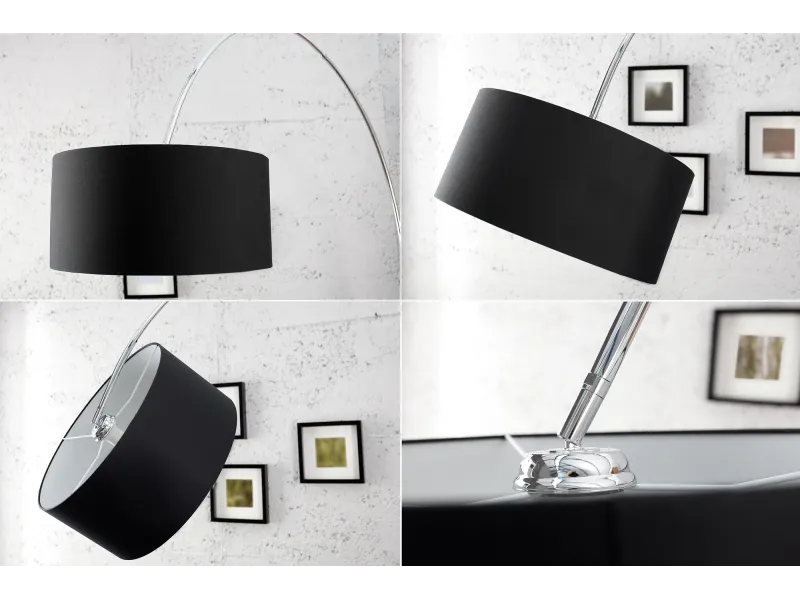 Lampadaire extensible design arqué en  lin noir