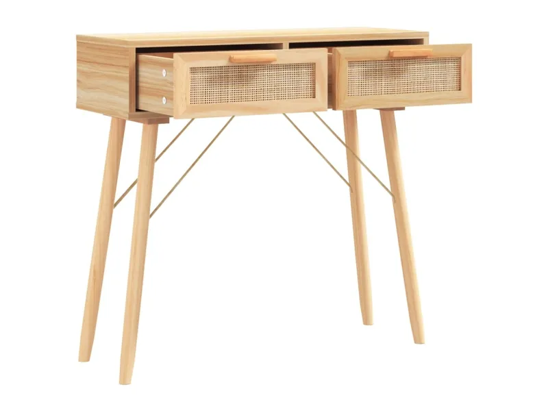 Table console Marron 80x30x75 cm Bois massif pin /rotin naturel
