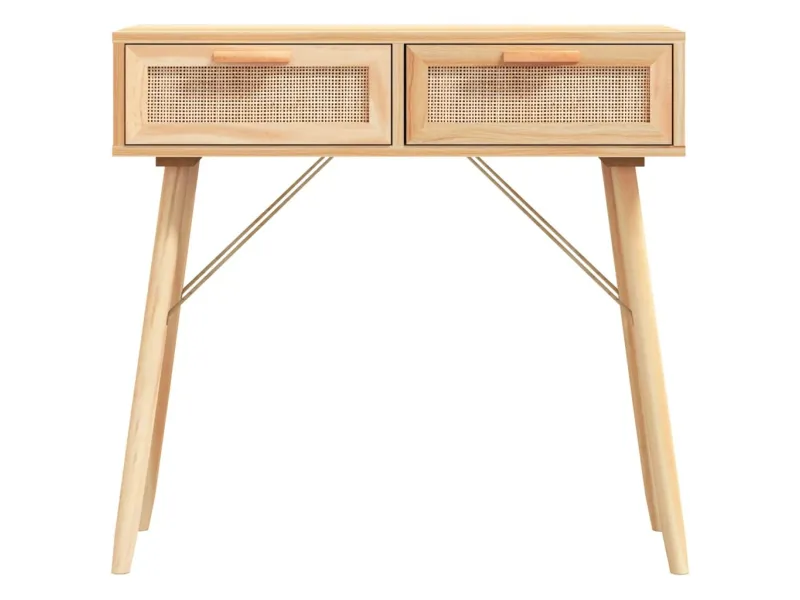 Table console Marron 80x30x75 cm Bois massif pin /rotin naturel