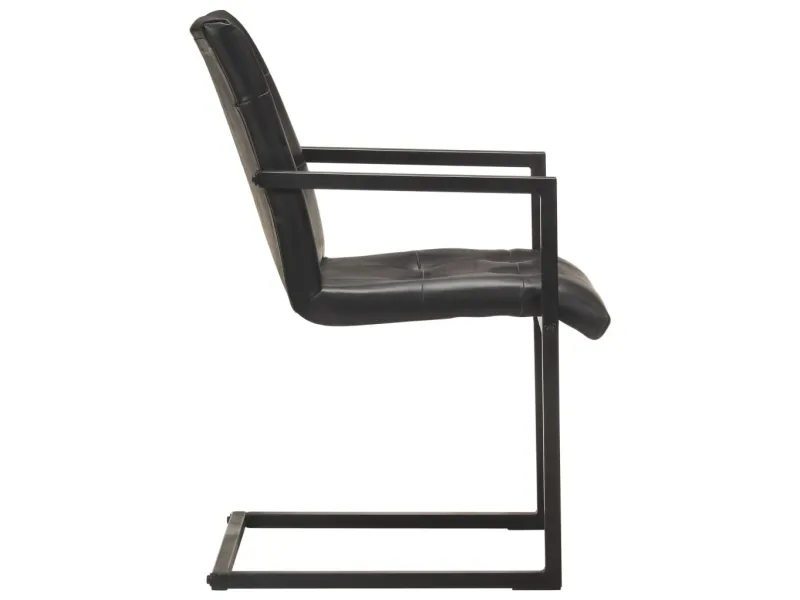 Chaises à manger cantilever lot de 2 noir cuir véritable