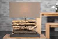 Lampe de 40cm en bois flotté et lin marron