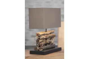 Lampe de 40cm en bois flotté et lin marron 2