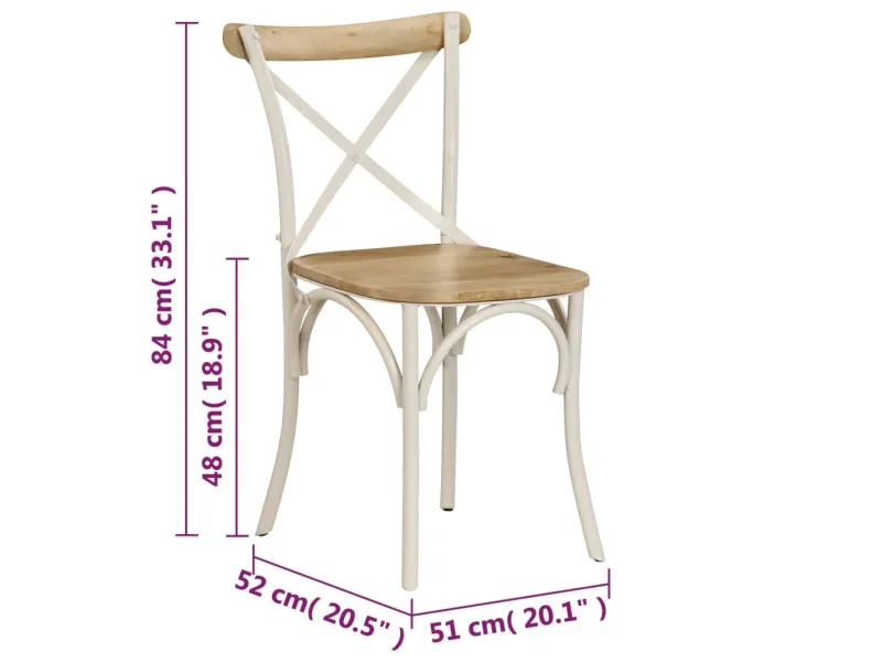 Chaises à dossier croisé lot de 2 blanc bois de manguier solide
