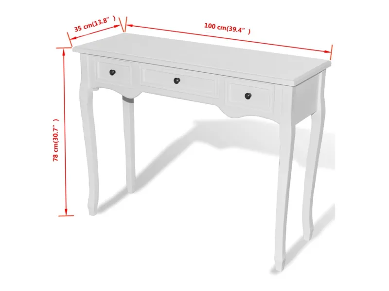 Table de console et coiffeuse avec 3 tiroirs Blanc