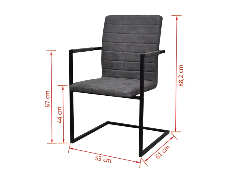 Chaises à manger cantilever lot de 2 gris similicuir