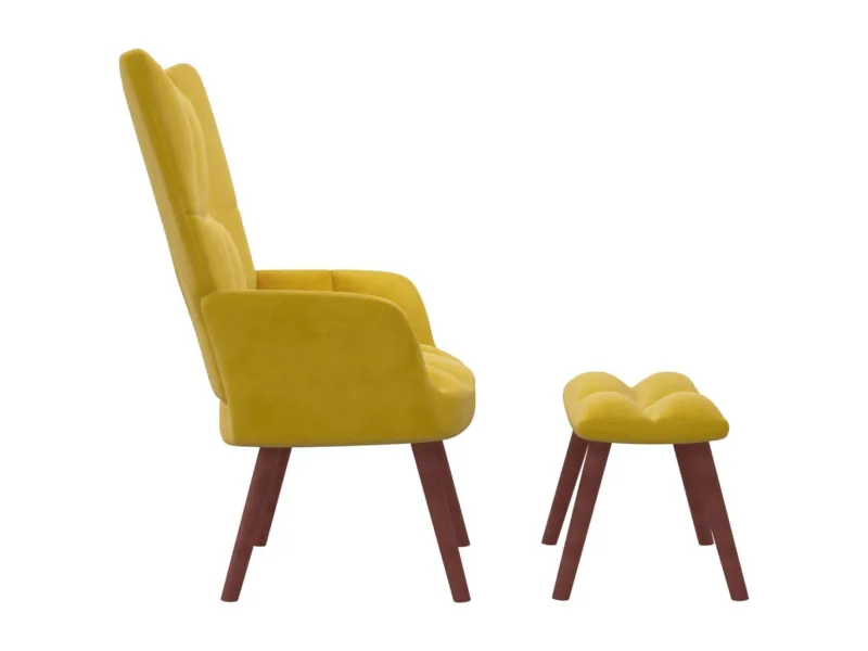 Chaise de relaxation avec repose-pied Jaune moutarde Velours