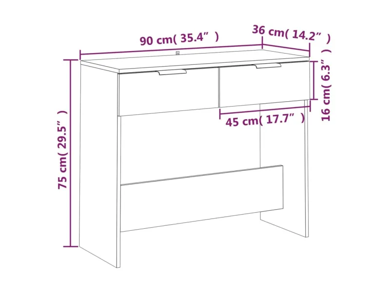Table console Chêne sonoma 90x36x75 cm 
