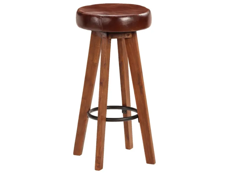 Chaises de bar lot de 2 cuir véritable et bois d'acacia solide