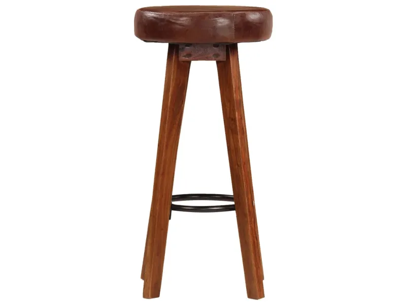 Chaises de bar lot de 2 cuir véritable et bois d'acacia solide