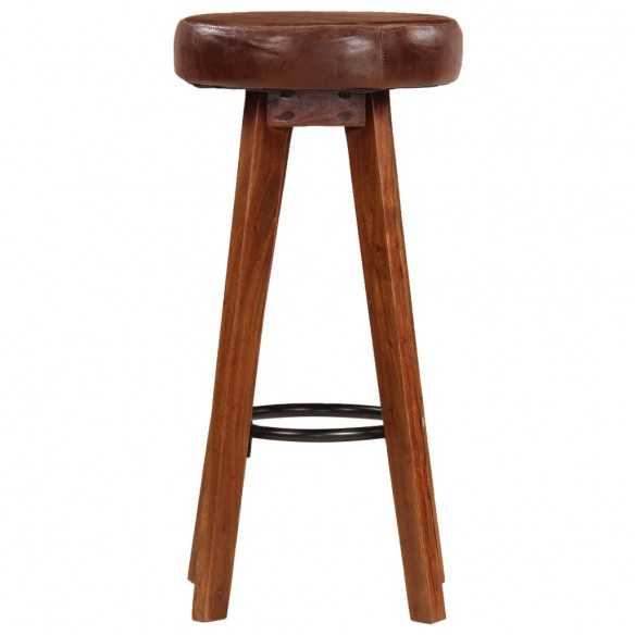 Chaises de bar lot de 2 cuir véritable et bois d'acacia solide