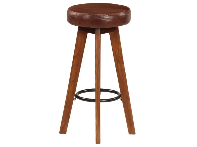 Chaises de bar lot de 2 cuir véritable et bois d'acacia solide