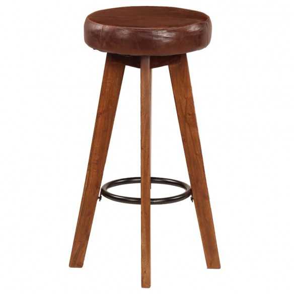 Chaises de bar lot de 2 cuir véritable et bois d'acacia solide