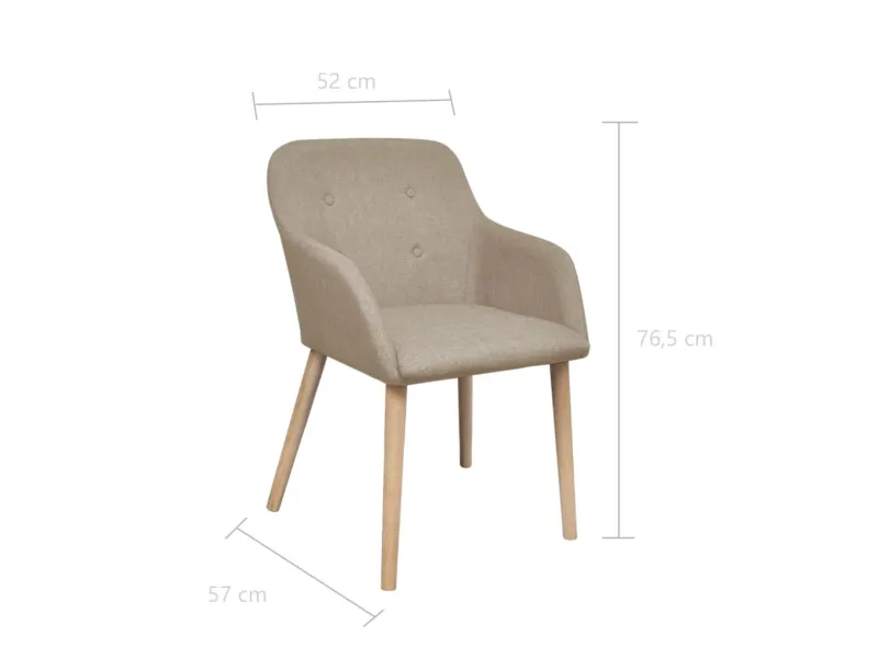 Chaises à manger lot de 2 beige tissu et chêne massif