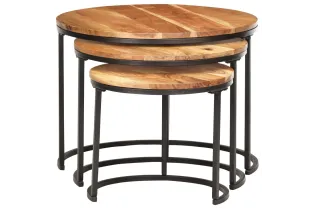 Tables gigognes 3 pcs Bois d'acacia massif 2