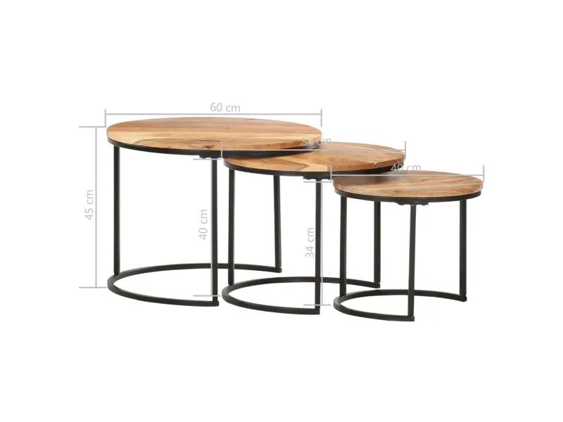 Tables gigognes 3 pcs Bois d'acacia massif