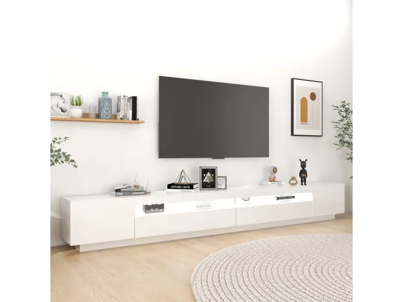 Meuble TV avec lumières LED Blanc brillant 300x35x40 cm