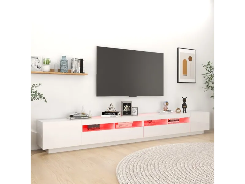 Meuble TV avec lumières LED Blanc brillant 300x35x40 cm