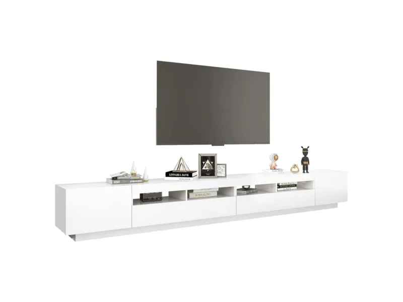 Meuble TV avec lumières LED Blanc brillant 300x35x40 cm