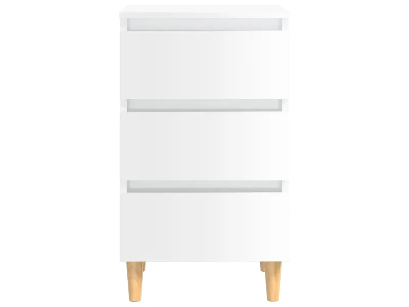 Table de chevet avec pieds en bois Blanc brillant 40x35x69 cm