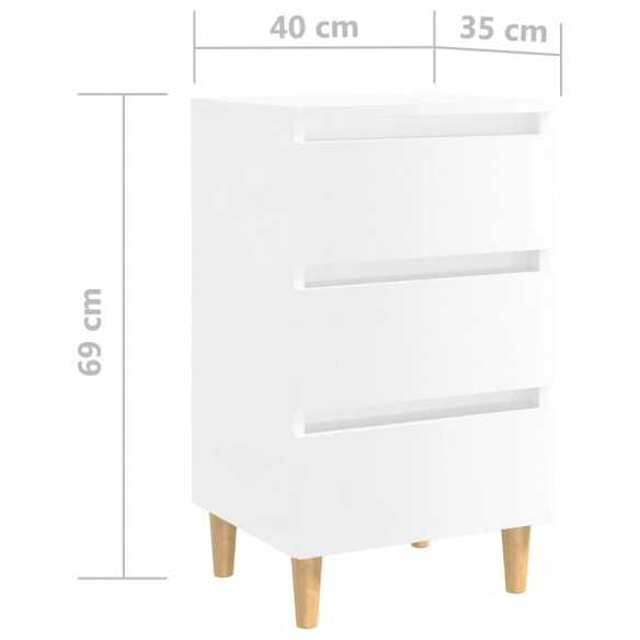 Table de chevet avec pieds en bois Blanc brillant 40x35x69 cm