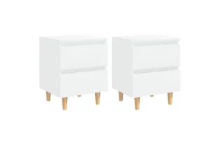 Tables de chevet avec pieds en pin 2 pcs Blanc 40x35x50 cm 2