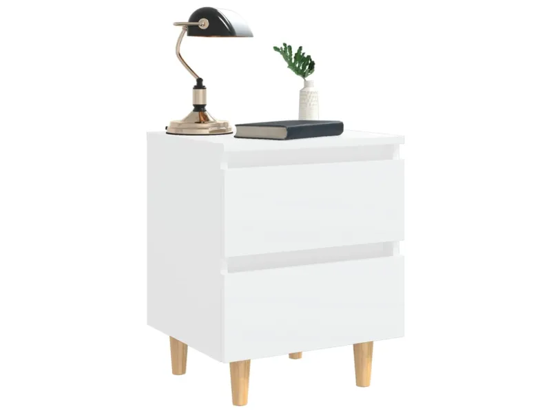 Tables de chevet avec pieds en pin 2 pcs Blanc 40x35x50 cm