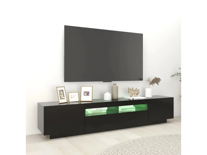 Meuble TV avec lumières LED Noir 200x35x40 cm