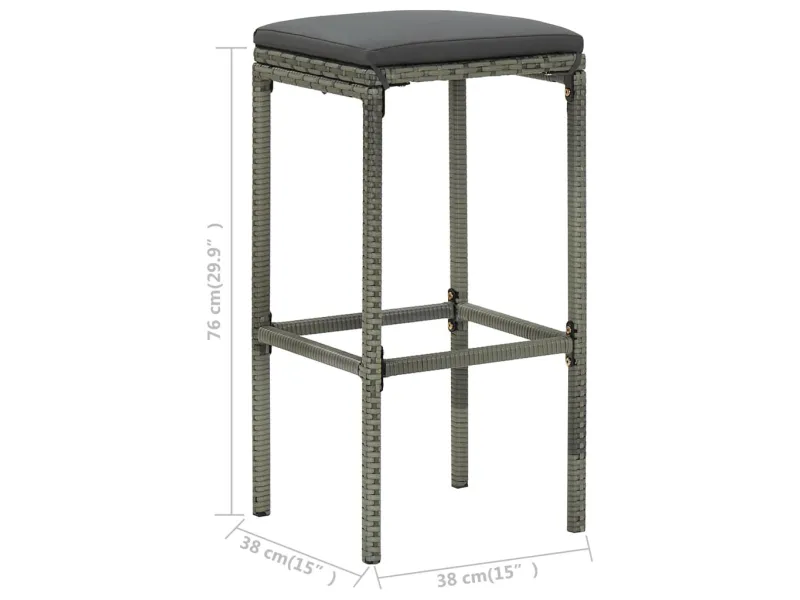 Tabourets de bar avec coussins lot de 2 gris résine tressée