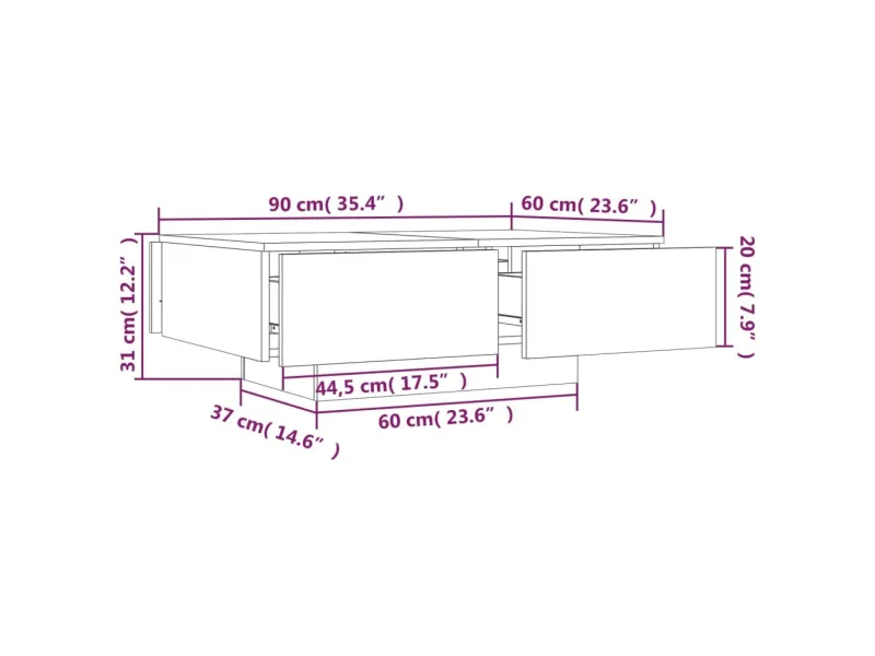 Table basse Chêne fumé 90x60x31 cm 