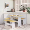 Table à manger avec banc Marron miel et blanc Pin solide
