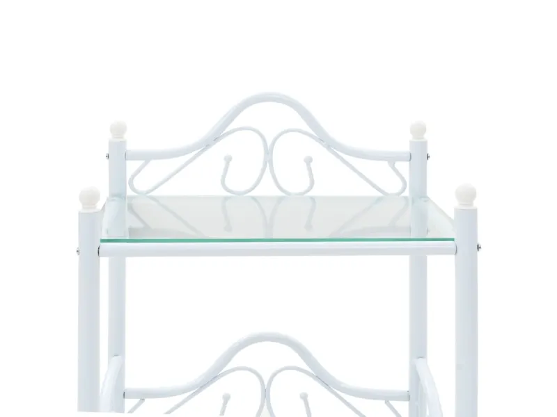 Table de chevet Acier et verre trempé 45 x 30,5 x 60 cm Blanc
