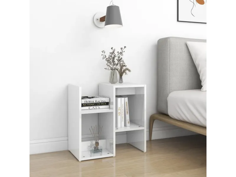 Table de chevet Blanc brillant 50x30x51,5 cm Aggloméré