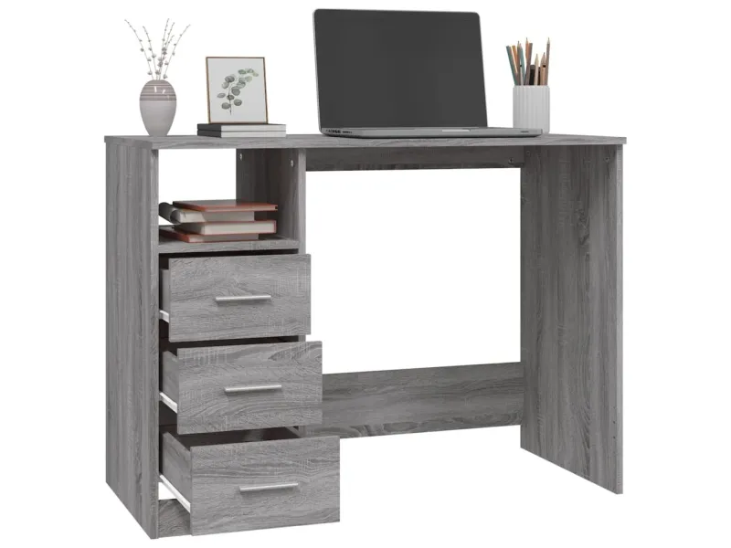 Bureau avec tiroirs Sonoma gris 102x50x76 cm 