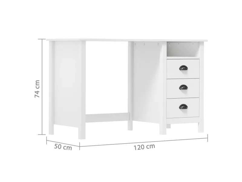 Bureau Hill avec 3 tiroirs 120x50x74 cm Bois pin massif