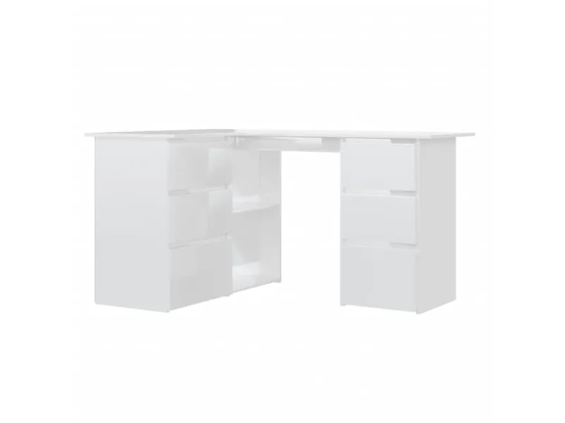 Bureau d'angle Blanc brillant 145x100x76 cm Aggloméré