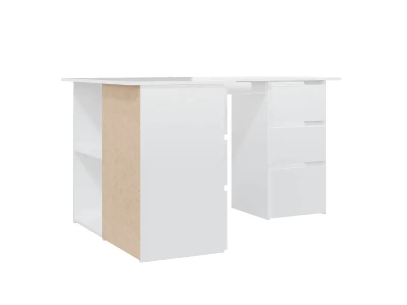 Bureau d'angle Blanc brillant 145x100x76 cm Aggloméré