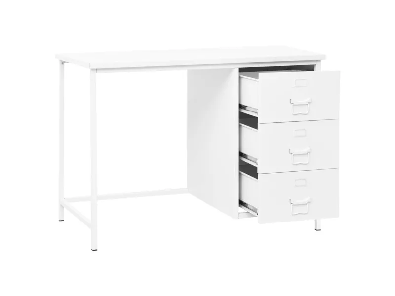 Bureau industriel avec tiroirs Blanc 105x52x75 cm Acier