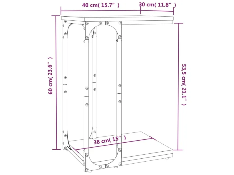 Table d'appoint Chêne fumé 40x30x60 cm 