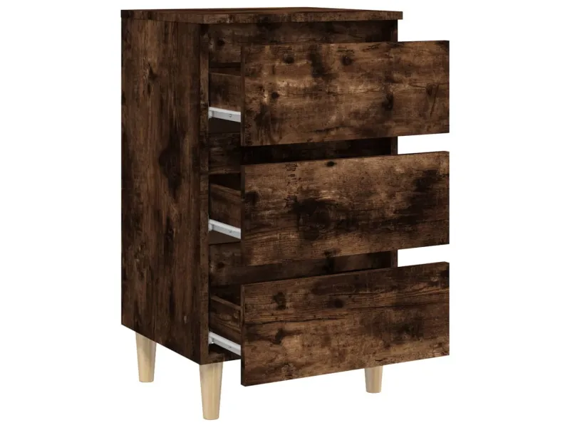 Table de chevet avec pieds en bois solide Chêne fumé 40x35x69cm