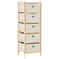 Étagère de rangement 5 paniers tissu bois de cèdre beige