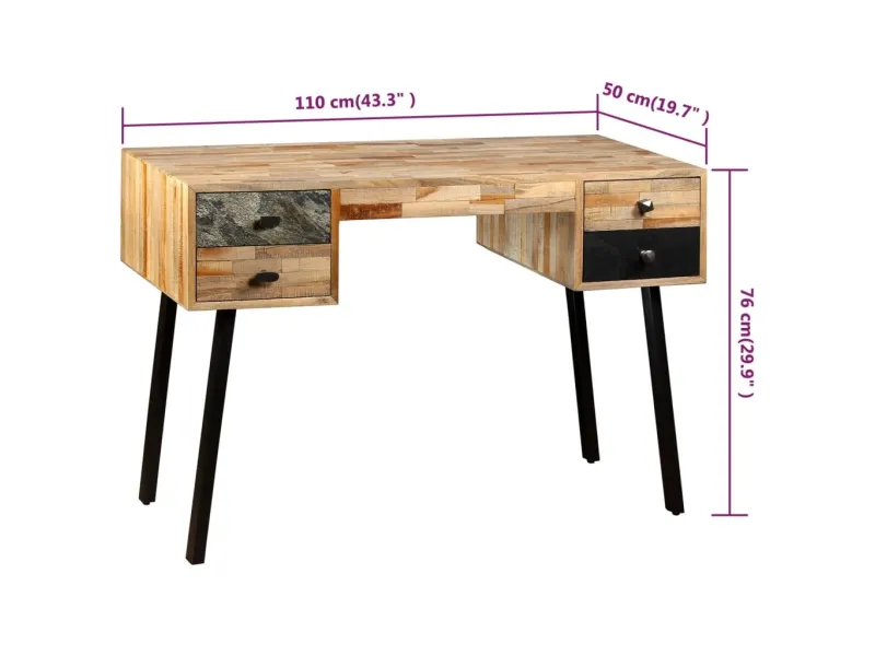 Bureau Teck de récupération massif 110 x 50 x 76 cm