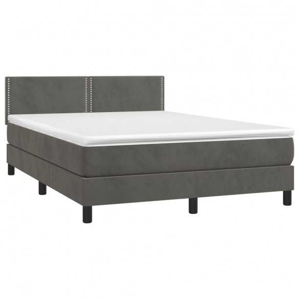 cadre de lit et matelas Gris foncé 140x200cm Velours