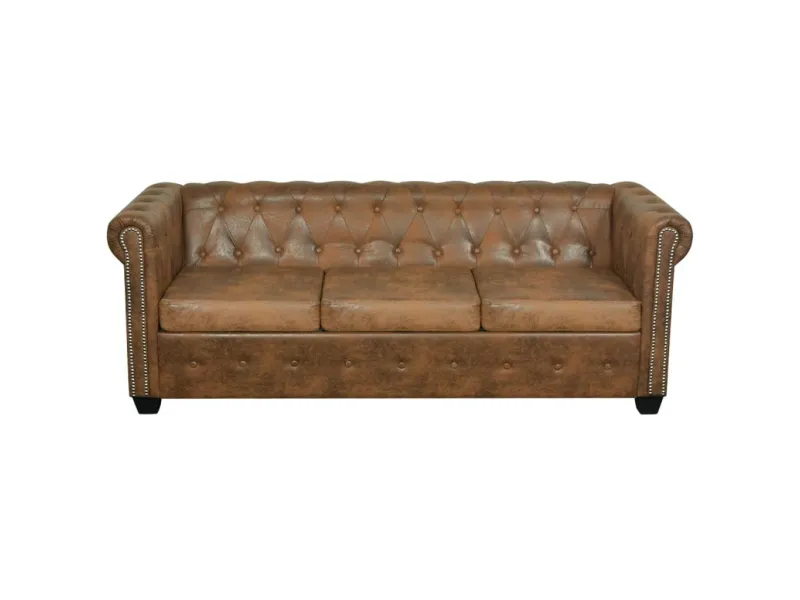 Canapé Chesterfield 3 places cuir artificiel marron