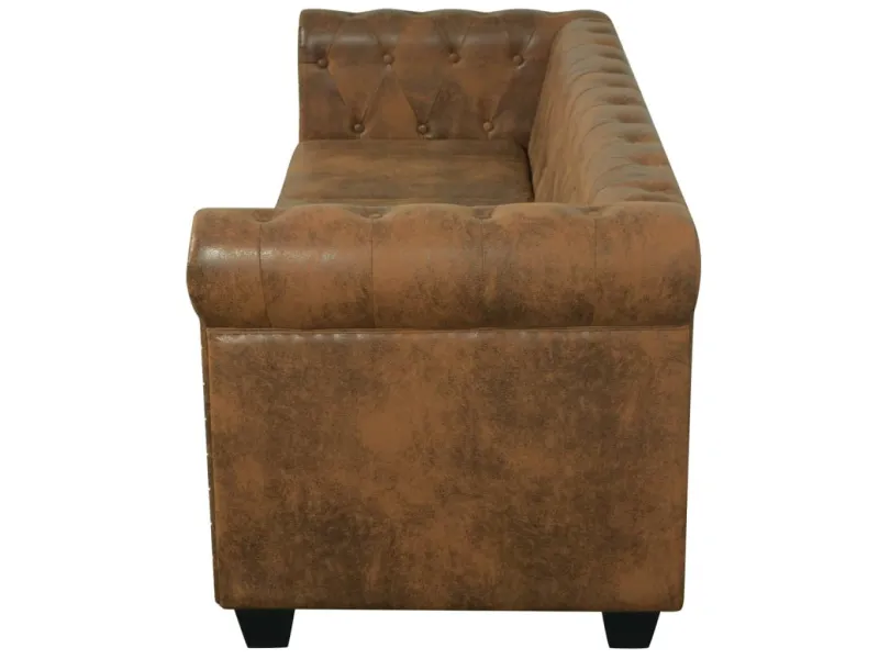 Canapé Chesterfield 3 places cuir artificiel marron